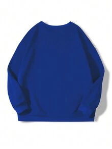 SHEIN EZwear 大碼向日葵&字母圖案保暖套頭衫 - 寶藍色 - 查看 2