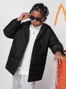 SHEIN Cappotto imbottito con cerniera e design orecchio 3D per ragazzo pre-adolescente