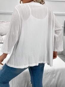 SHEIN LUNE Hơn Cổ áo thác nước Tay áo cuộn Mở Mặt trước áo - trắng - Xem 2