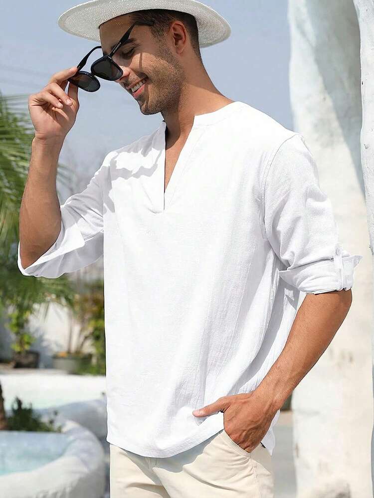 Camisas  para hombre Liso Casual - Blanco - Añade 1