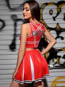 2 Packs Letter Graphic Cheerleader Costume Set - Red - View 2