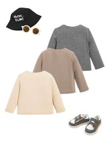 SHEIN 男嬰3入組素色口袋貼布T恤 - 彩色 - 查看 2