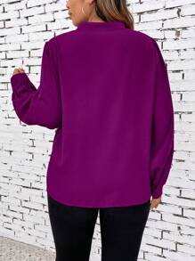 SHEIN Clasi Plus Guipure Lace Insert Lantern Sleeve Blouse - Red Violet - View 2
