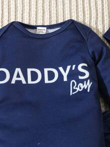 Bebé niño Body con estampado de letra con pantalones deportivos & Sombrero - Azul - Ver 4