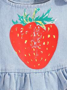 蕾絲拼接 荷葉邊水果蔬菜圖案嬰童（女）牛仔 - 淺色水洗藍 - 查看 5