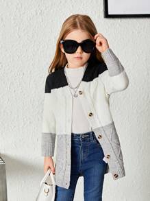 SHEIN 女小童撞色前紐扣開襟衫 - 彩色 - 查看 1