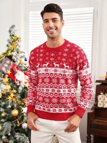 Manfinity VCAY Homme Pull Motif Noël - Rouge et Blanc - Voir 5