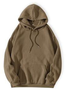 INAWLY Kangaroo Pocket Drawstring Hoodie & Sweatpants - Brown - View 4