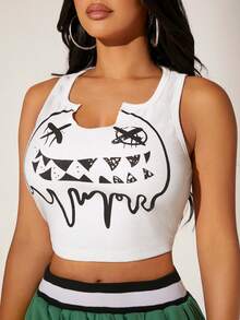 SHEIN SXY 卡通圖案缺口領背心上衣 - 白色 - 查看 3