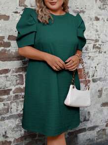 SHEIN Clasi Plus Size Floral Printed Puff Sleeves Easter Dress - Green - View 4