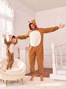 Young Boy  Family Matching  3D Ear Colorblock Teddy Romper - Khaki - View 7