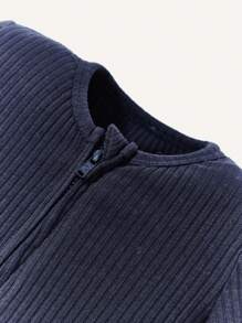 Cozy Pixies Baby Boy 2pcs Solid Zip Front Ribbed Knit Sleep Jumpsuit - Dusty Blue - View 5