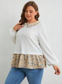SHEIN Frenchy Hơn In hoa Ditsy Nút Quay lại Xoay eo Áo 2 trong 1 - trắng - Xem 3
