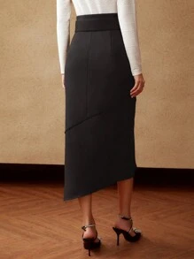 MOTF PREMIUM BELTED ASYMMETRICAL HEM SKIRT - Black - View 8