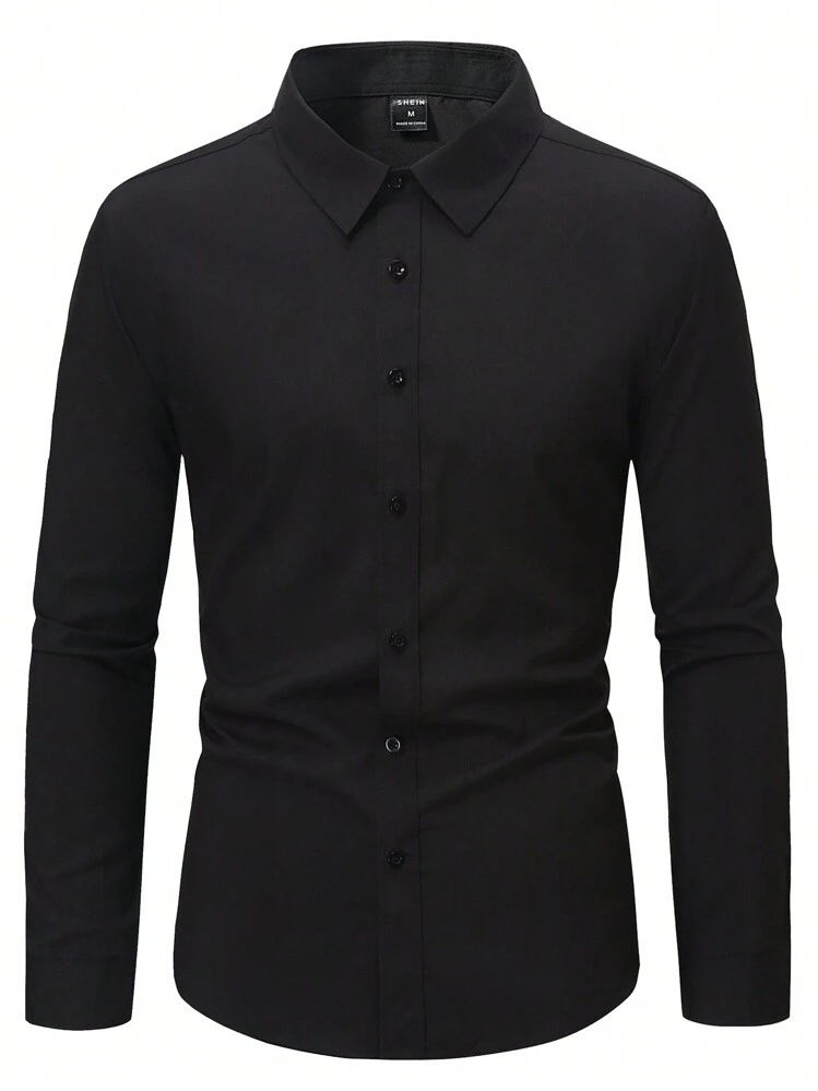 Manfinity Mode Men Solid Button Up Formal Shirt Slim Fit Long Sleeve Plain Dress  Shirt, Slim Fit Dress Shirt Men, Fitted Men Shirt, Black Shirt, Men Shirt,  For Fall | SHEIN