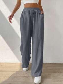 SHEIN EZwear Pantalon Ample Unicolore À Poche