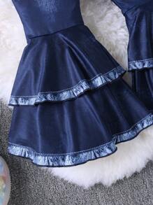 SHEIN Chica Joven Pantalones acampanados con estampado de unicornio - Azul - Ver 5