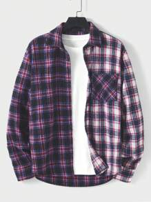 RueChic Men Plaid Print Colorblock Shacket Without Tee - Multicolor - View 1