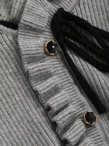 DAZY Solid Frill Trim Tie Front Crop Cardigan,Long Sleeve Tops,Fall Clothes