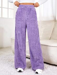 SHEIN EZwear High Waist Straight Leg Pants - Purple - View 3