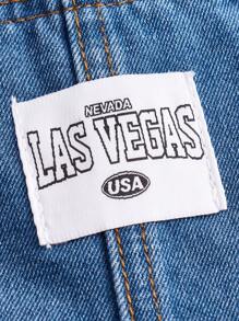 SHEIN EZwear Patched Pocket Denim Overalls Without Tee - Medium Wash - View 4