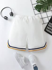 Tween Boy Letter Graphic Contrast Tape Shorts - White - View 2