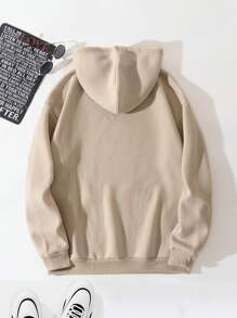 Nam Plus Đồ họa Chữ cái Túi kangaroo Dây rút Lót nhiệt Hoodie - Màu be - Xem 2