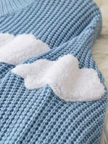 Calvaya Plus Cloud Pattern Ribbed Knit Sweater - Blue - View 4