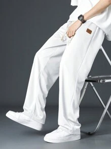 男士字母補丁細節腰部抽繩衛褲 - 白色 - 查看 6