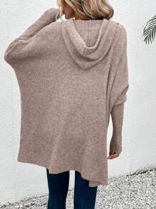 SHEIN LUNE Suéter de punto con capucha con cordón y mangas de murciélago para otoño e invierno - Caqui - Ver 2