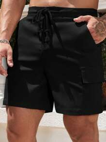 Manfinity Homme Men Flap Pocket Side Drawstring Waist Cargo Shorts - Black - View 3