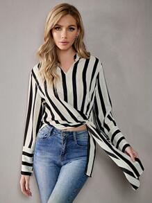 Aveloria Striped Print Knot Side Blouse