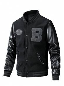 Chaqueta con mangas a rayas y parche de letras para hombre para raves