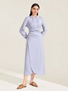 Mulvari 棉素色抽繩連帽洋裝 - 紫丁香色 - 查看 5