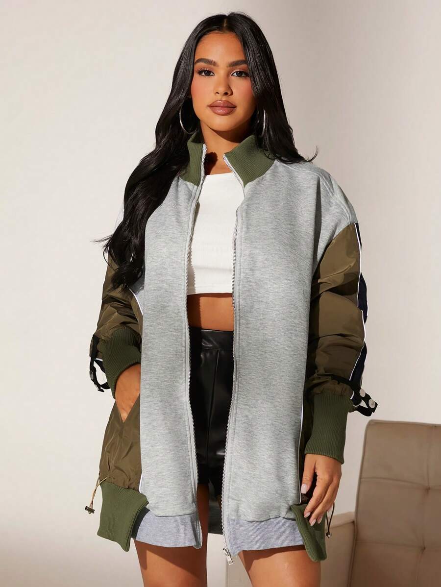 SHEIN SXY Colorblock Zip Up Drop Shoulder Sweatshirt - Multicolor - View 1