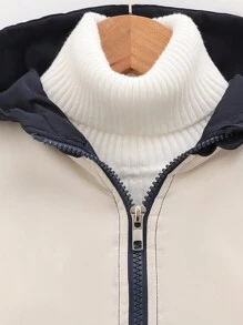 Young Boy 1pc Colorblock Flap Pocket Zipper Hooded Padded Coat - Multicolor - View 3