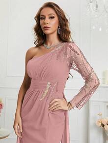 Một bờ vai Tách đùi Ăn mặc trang trọng - Bụi hồng - Xem 7