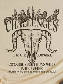 SHEIN LUNE Hơn Slogan & In Động vật Áo thun - Màu be - Xem 4