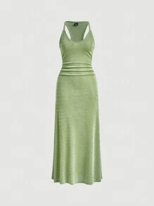 SHEIN MOD Chất rắn Racerback Đầm - Màu xanh Ô liu - Xem 1