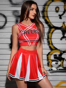 2 Packs Letter Graphic Cheerleader Costume Set - Red - View 5