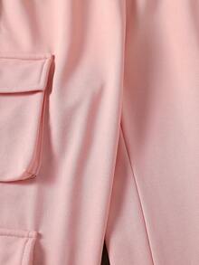 SHEIN Chica preadolescente Pantalones deportivos con bolsillo lateral con solapa - Rosa - Ver 3