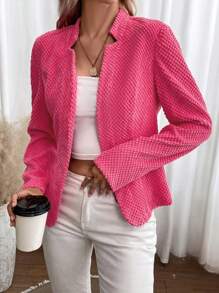 SHEIN Clasi 休閒純色女士夾克 - 玫紅色 - 查看 3