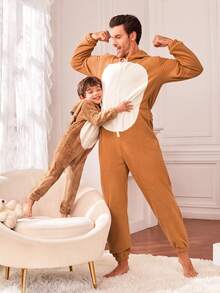 Young Boy  Family Matching  3D Ear Colorblock Teddy Romper - Khaki - View 2