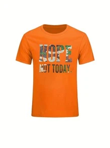 夏季字母印花舒适圆领短袖T恤 - 橘色 - 查看 3