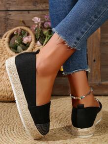 Zapatos planos para mujeres con yute cuerda detallando - Negro - Ver 2