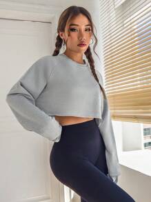 SHEIN Sports Raglan Sleeve Crop Sports Sweatshirt - Grey - View 4