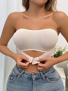 Solid Hook And Eye Wireless Bra - Beige - View 3
