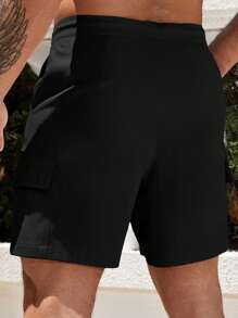 Manfinity Homme Men Flap Pocket Side Drawstring Waist Cargo Shorts - Black - View 6