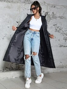 Eilly Bazar Zip Up Hooded Padded Coat For Winter - Black - View 4