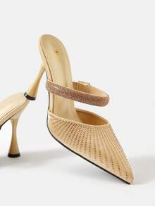 SheIn Belle Của phụ nữ Thanh lịch Pointed Toe Cao gót Đối với Tất cả các mùa Đến trình diễn - Vàng - Xem 6